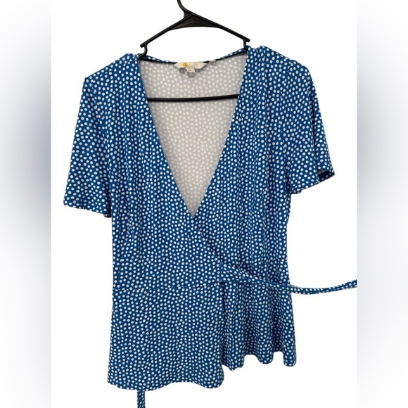 BODEN Women’s 6R Cassia Polka Dot True Wrap Tie Short Sleeve Top Blue - Picture 4 of 14